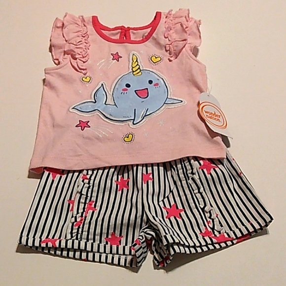NWT Adorable Wonder Nation Newborn Ruffle Top Short 2pc Summer Set - Picture 10 of 11